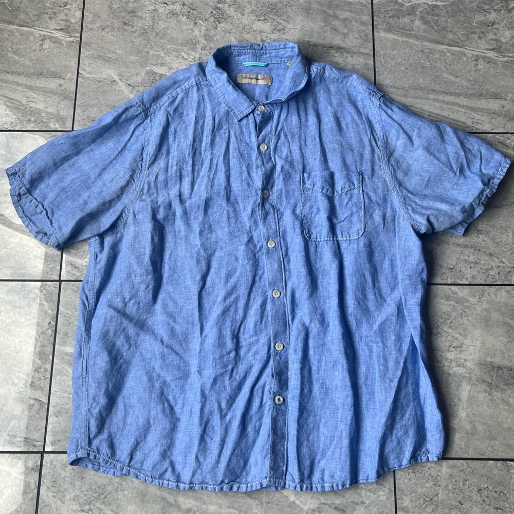 Tommy Bahama Men’s Blue Relax 100% Linen Short Sleeve Button Up Shirt Logo 2XL